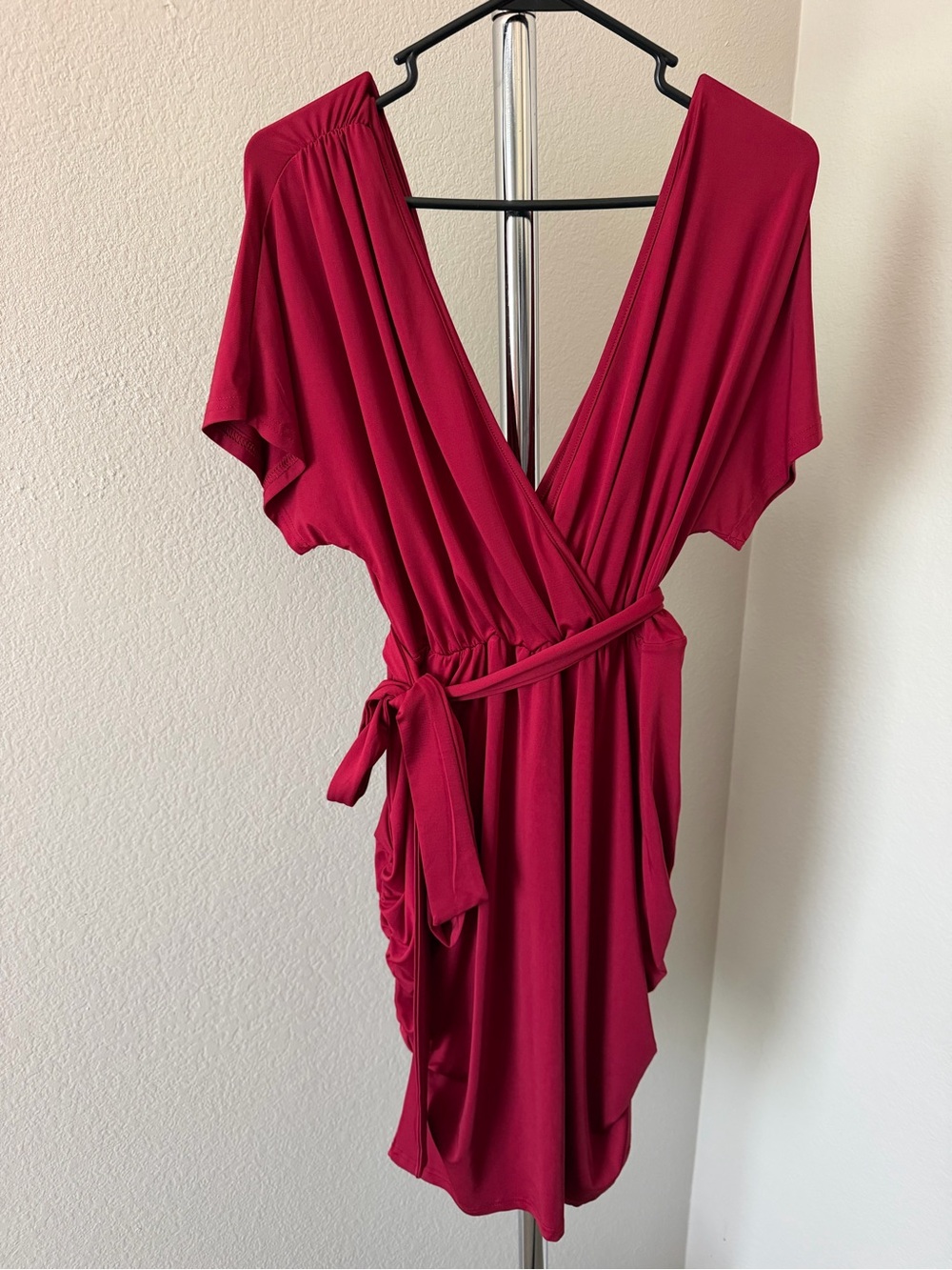 Fashion Nova V neck Wrap Dress in Deep Wine